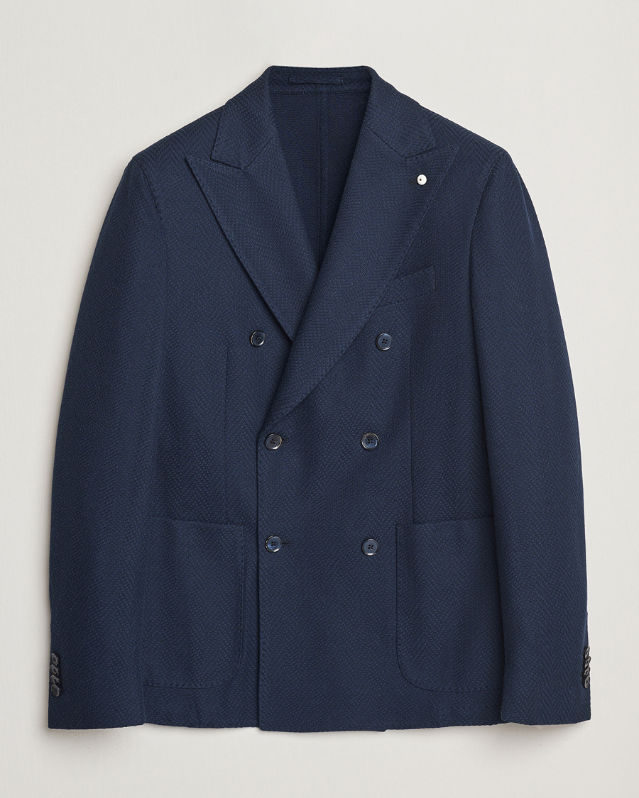 Heren | Blazers | L.B.M. 1911 | Tom Double Breasted Herringbone Jersey Blazer Navy