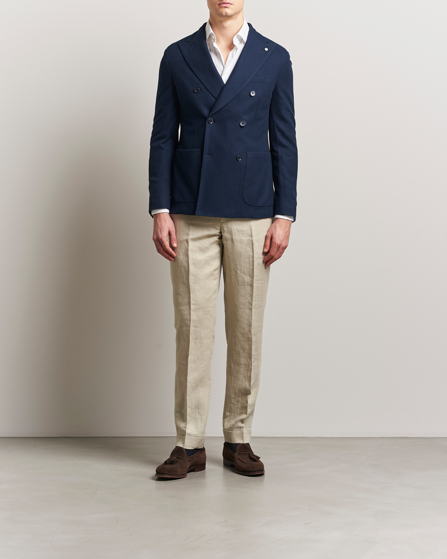 Heren | Blazers | L.B.M. 1911 | Tom Double Breasted Herringbone Jersey Blazer Navy