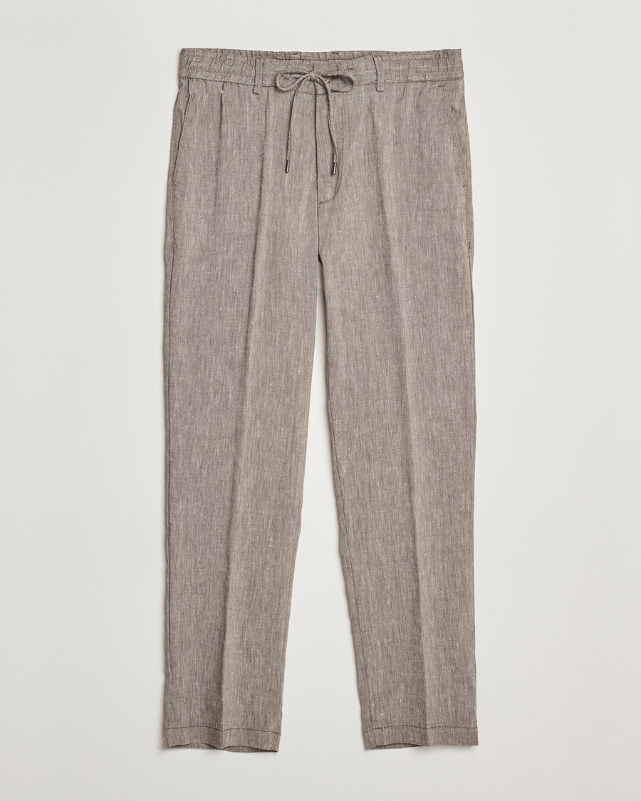 Heren | Broeken | BOSS BLACK | Kane Linen Blend Drawstring Trousers Dark Brown