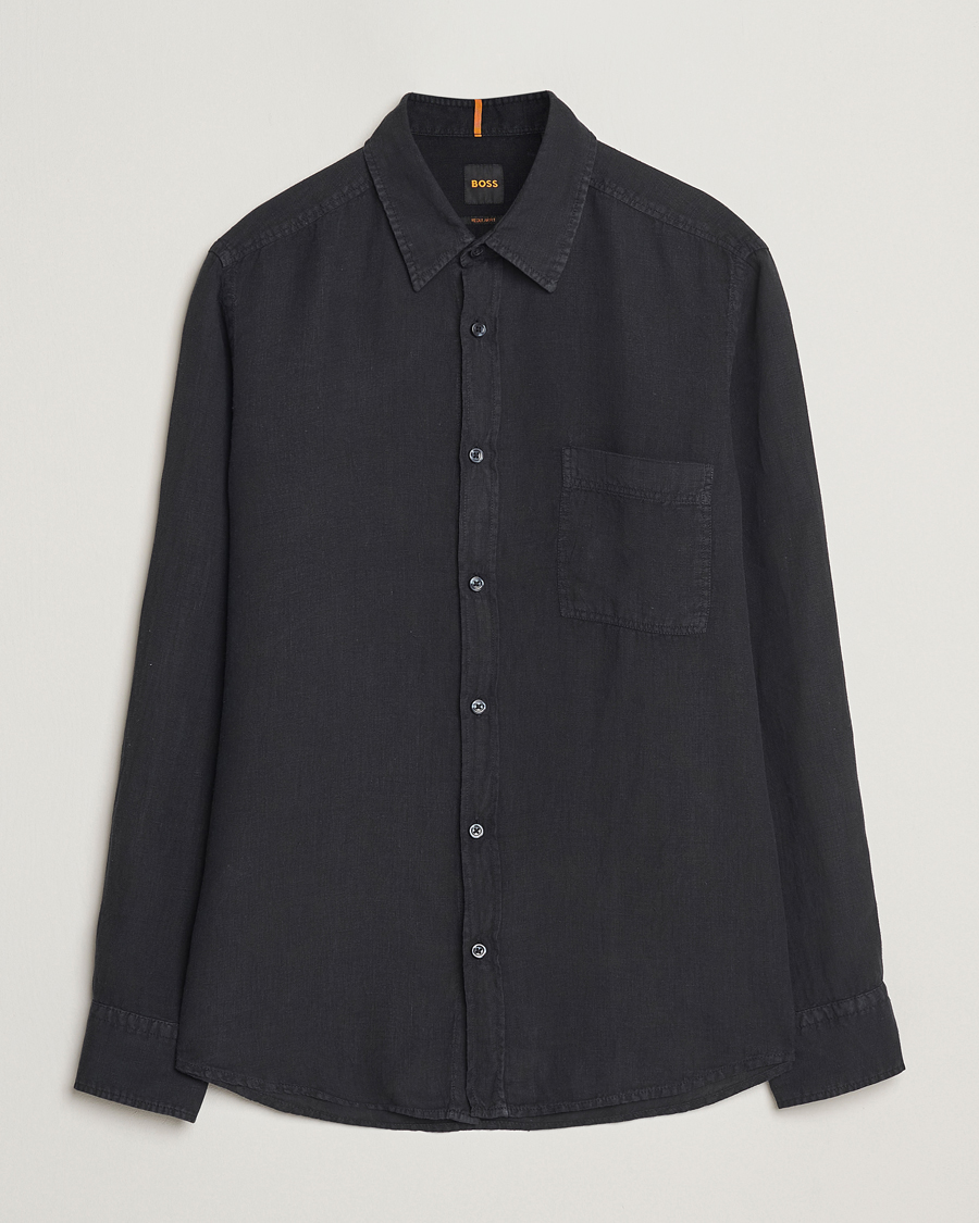 Heren | Overhemden | BOSS ORANGE | Relegant Linen Shirt Black