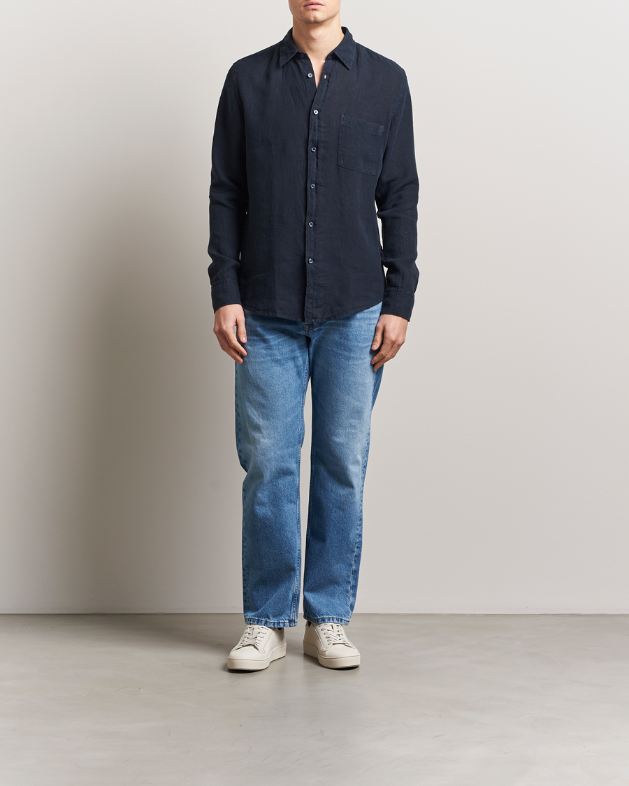 Heren | Overhemden | BOSS ORANGE | Relegant Linen Shirt Dark Blue