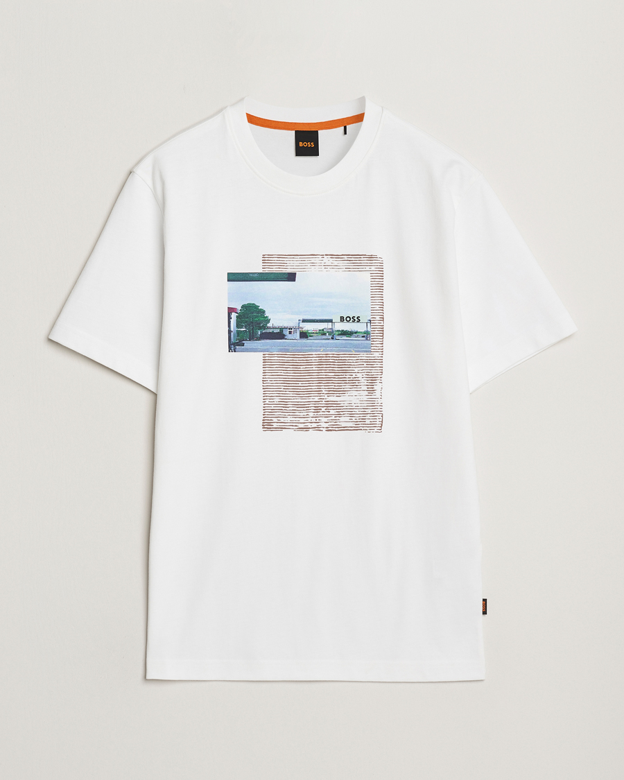 Heren | T-shirts | BOSS ORANGE | On The Way Printed Crew Neck T-Shirt White