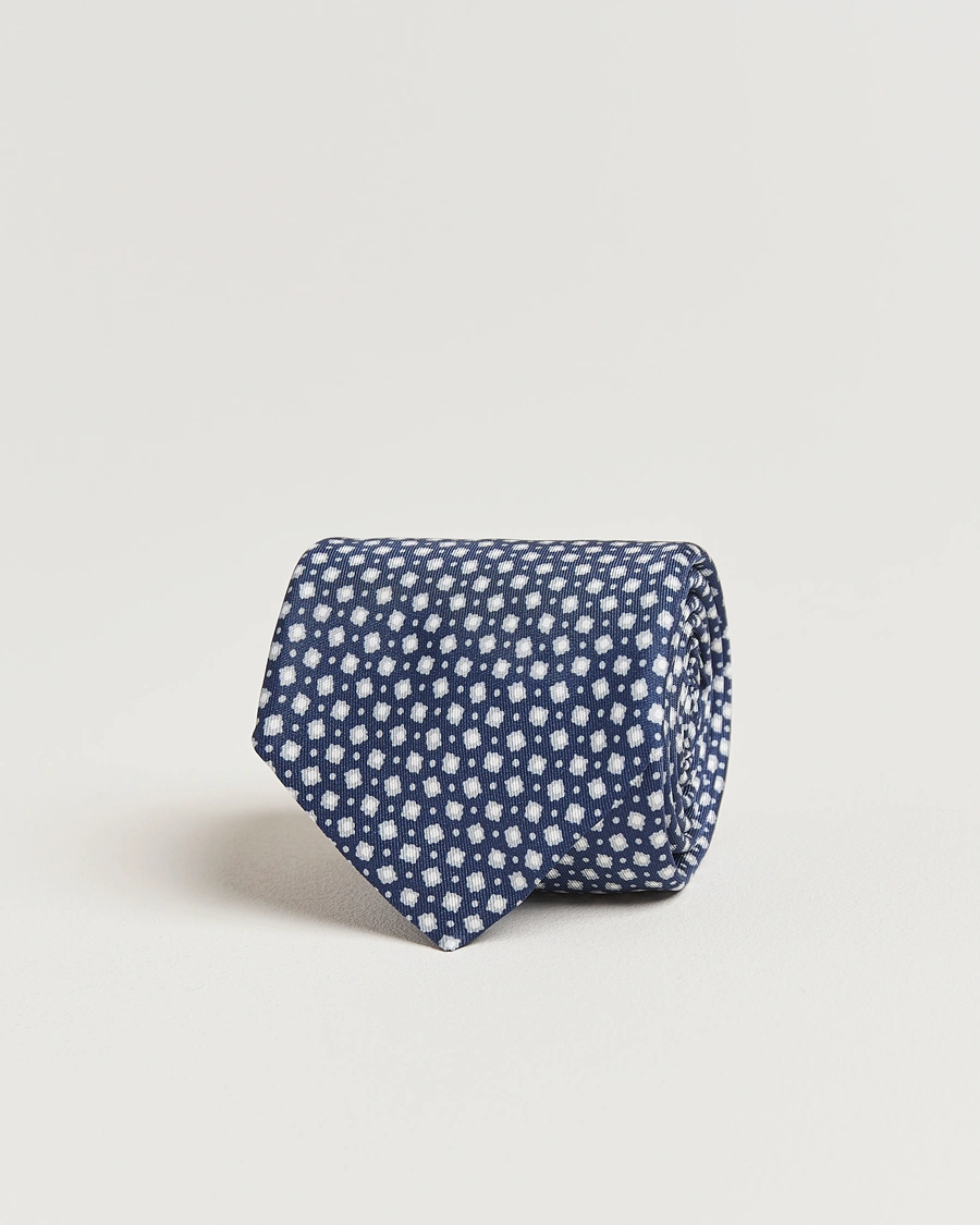 Heren | Stropdassen | Stenströms | Printed Silk Tie 7,5cm Blue