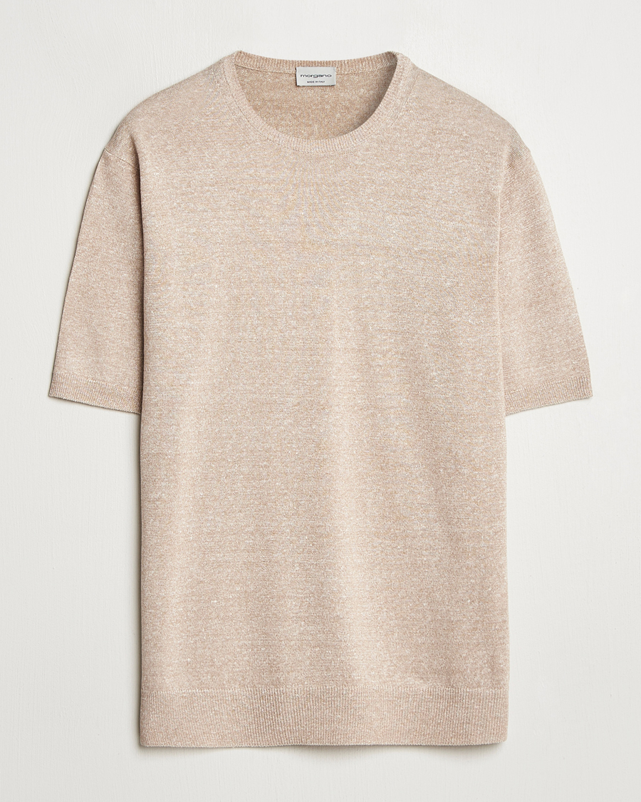 Heren | T-shirts | Morgano | Linen/Cotton T-Shirt Beige