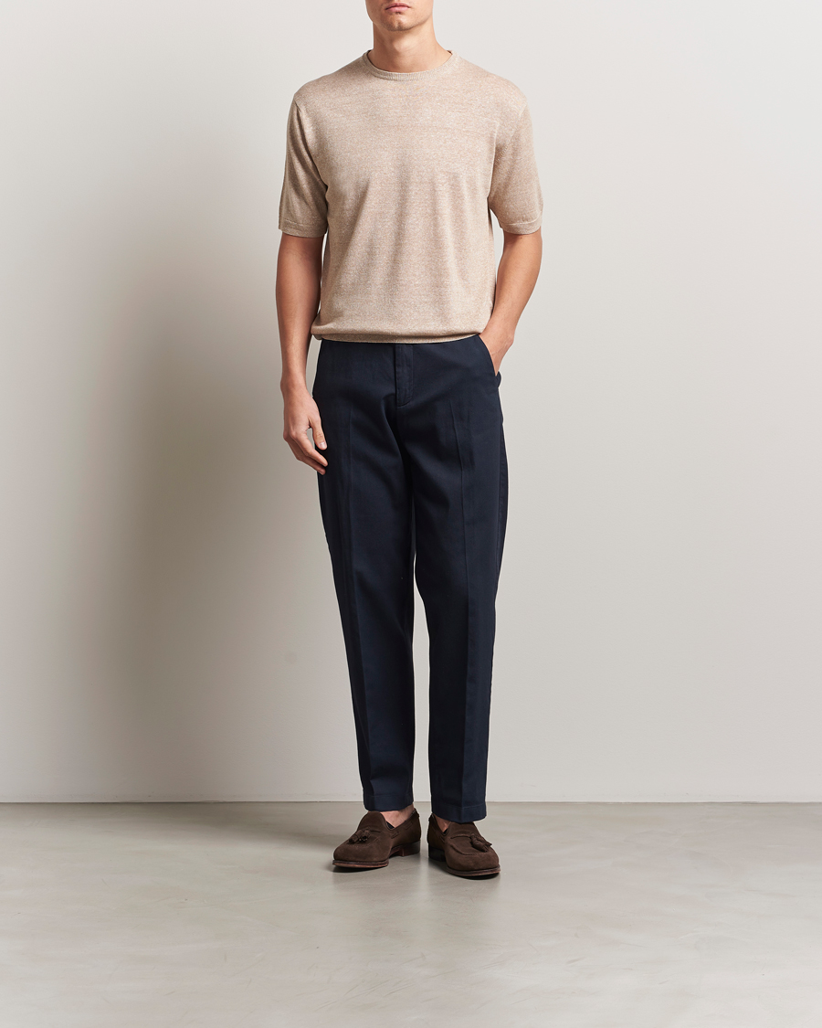 Heren | T-shirts | Morgano | Linen/Cotton T-Shirt Beige