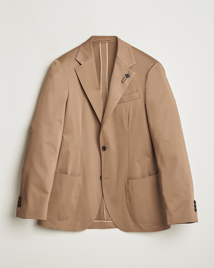 Heren | Blazers | Lardini | Cotton Satin Stretch Blazer Light Brown