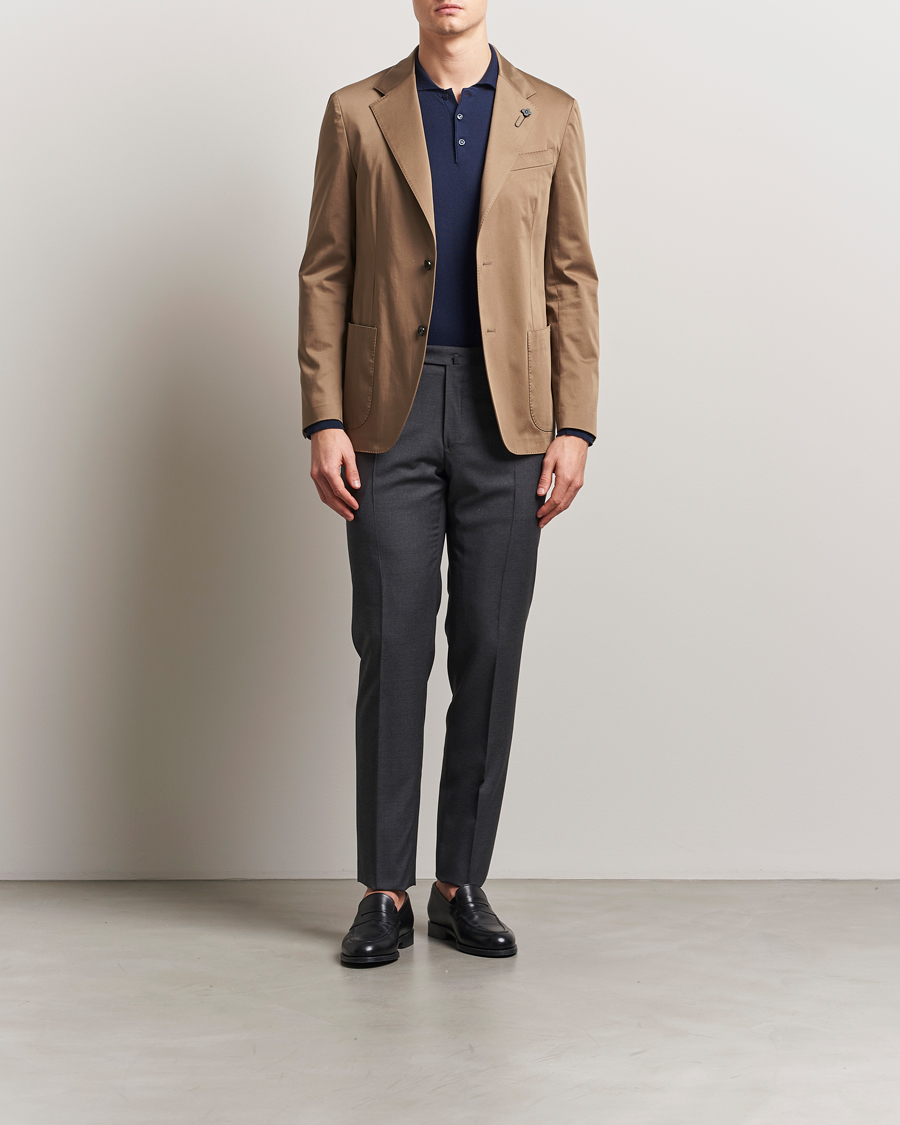 Heren | Blazers | Lardini | Cotton Satin Stretch Blazer Light Brown