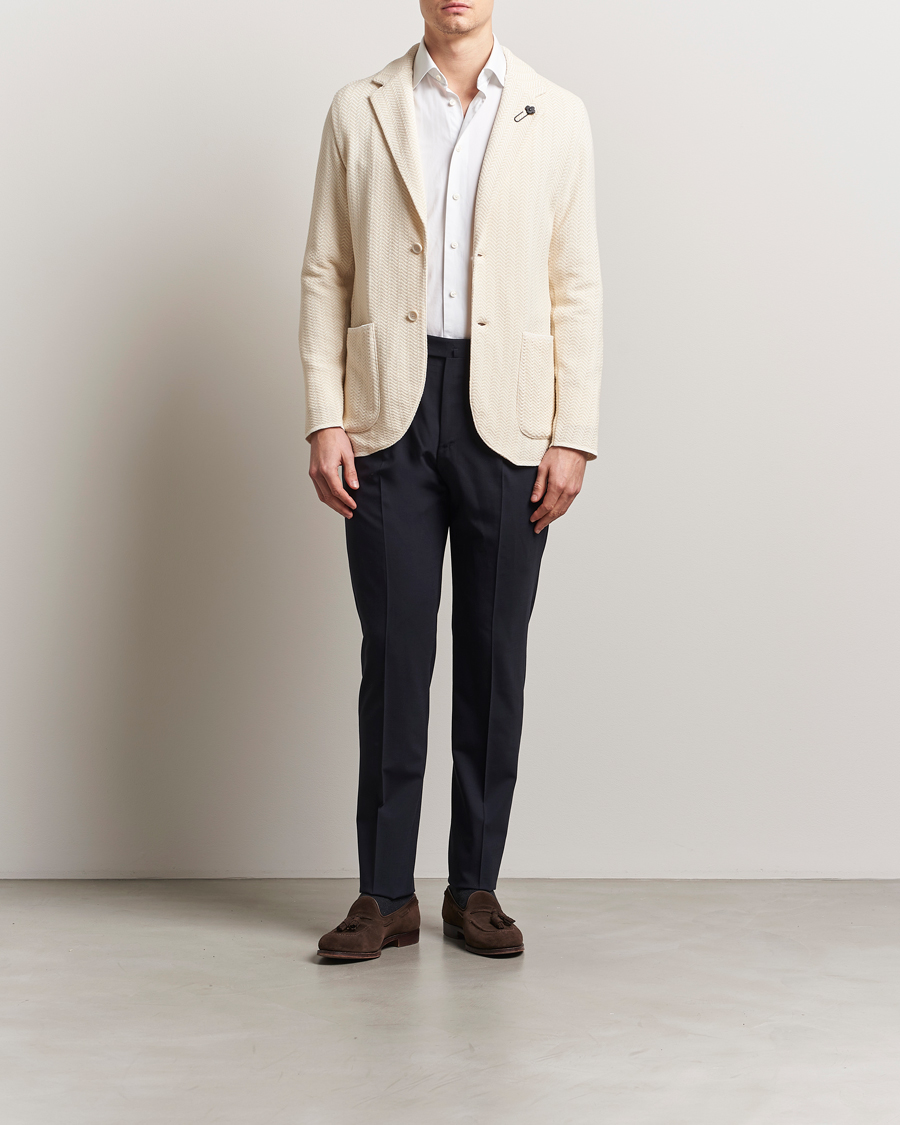 Heren | Blazers | Lardini | Knitted Cotton Structured Blazer White/Beige