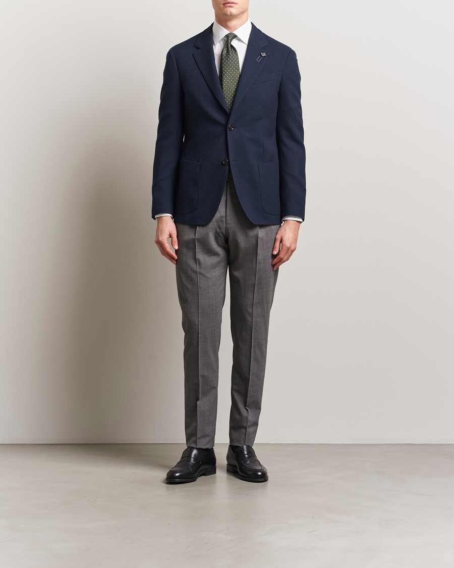 Heren | Blazers | Lardini | Wool/Cotton Structured Blazer Navy