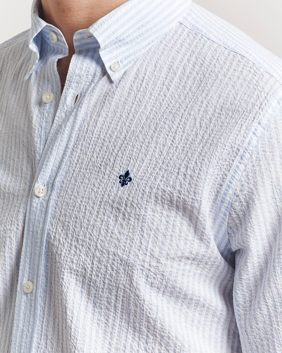 Heren | Overhemden | Morris | Slim Fit Striped Seersucker Shirt Light Blue