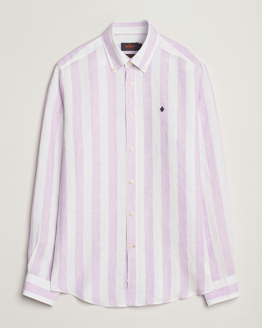 Heren | Overhemden | Morris | Douglas Striped Linen Shirt Purple
