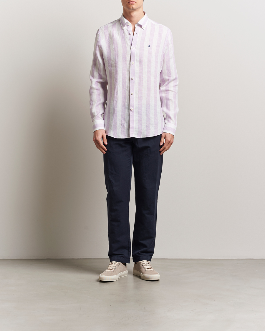 Heren | Overhemden | Morris | Douglas Striped Linen Shirt Purple