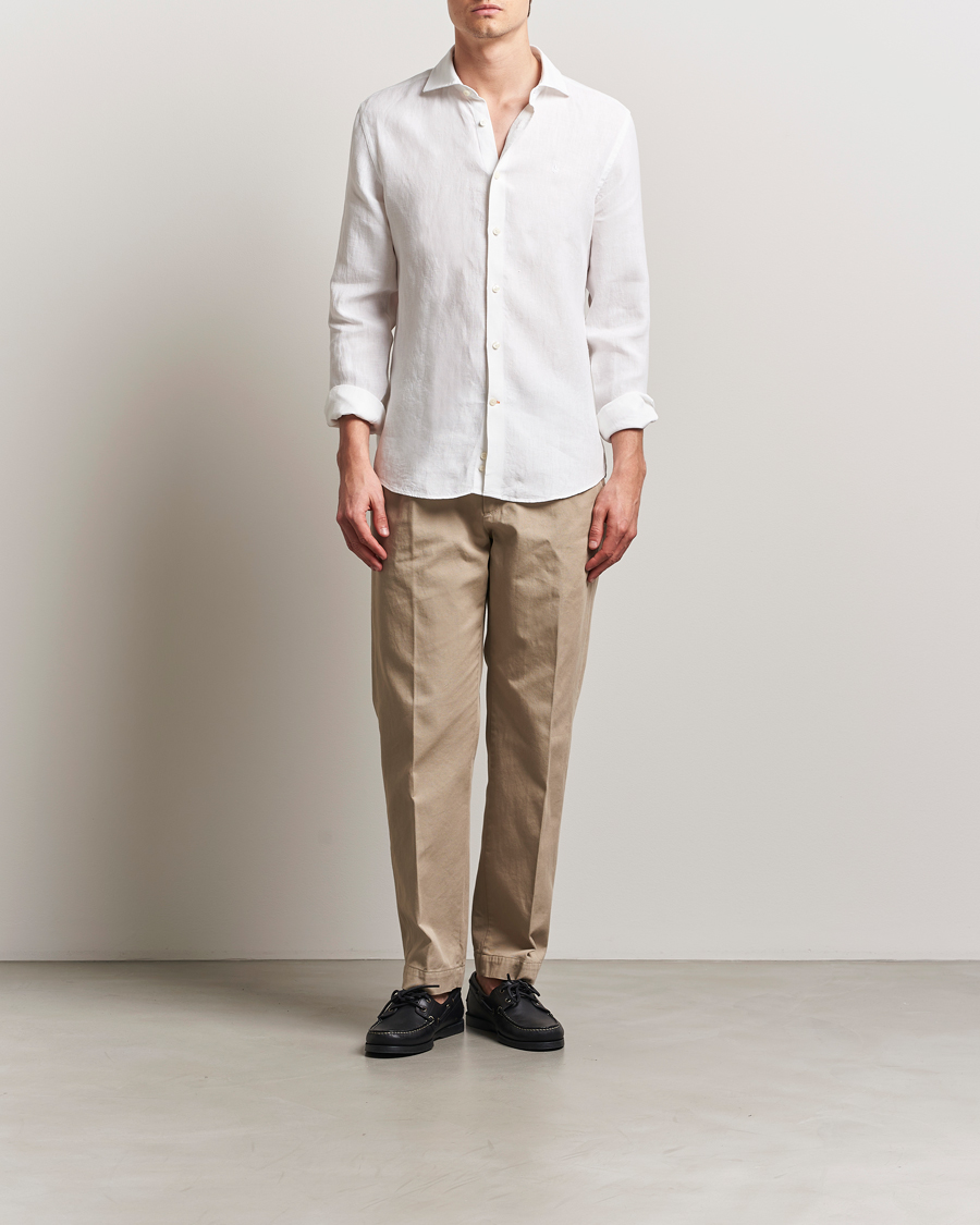 Heren | Overhemden | Morris | Slim Fit Linen Shirt White