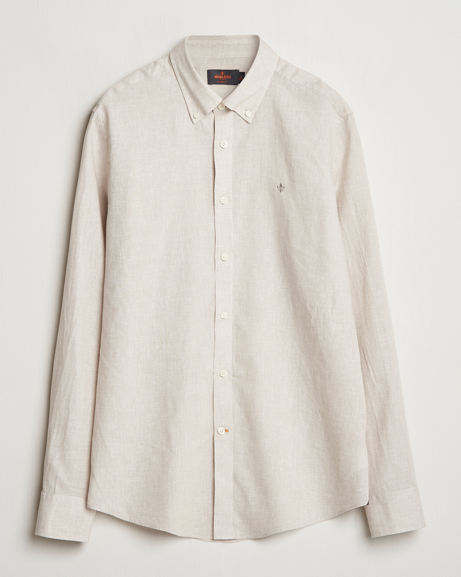 Heren | Overhemden | Morris | Linen Checked Shirt Khaki