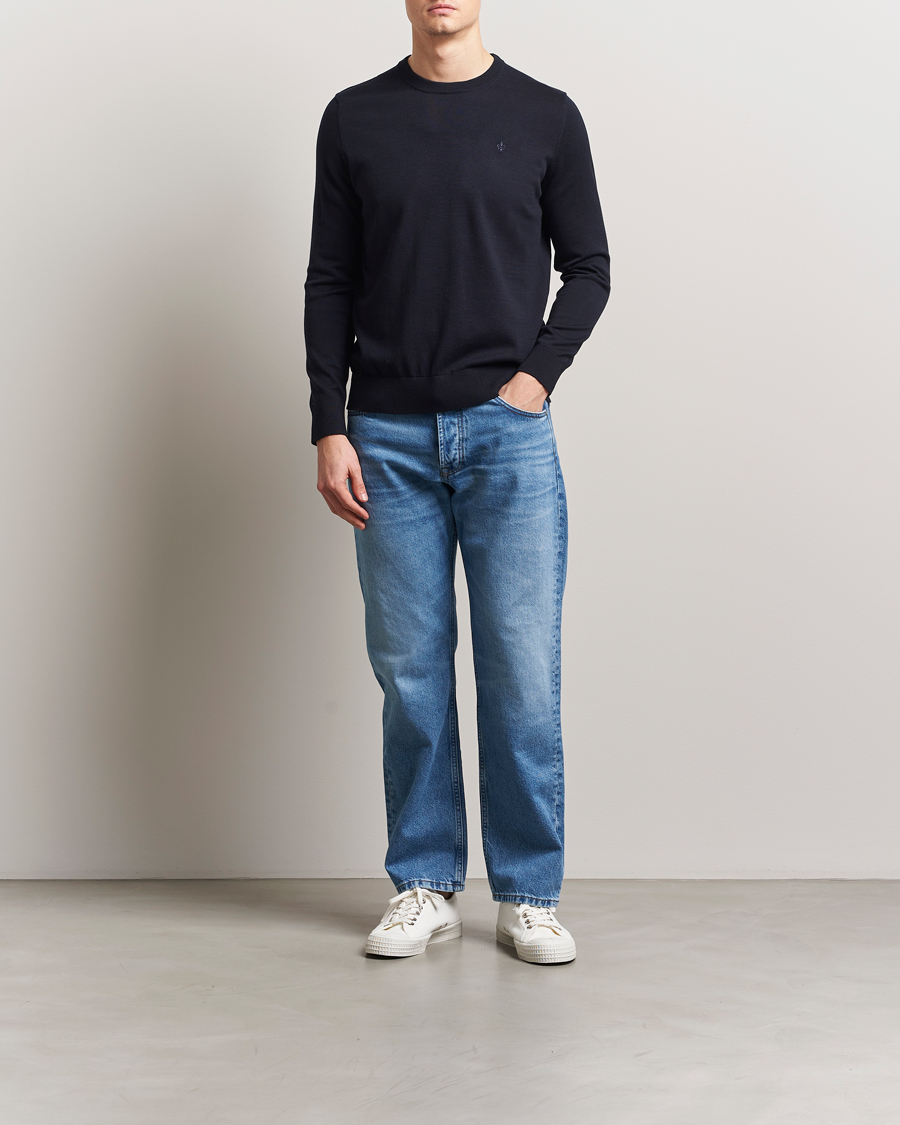 Heren | Truien | Morris | Riley Cotton O-Neck Dark Blue