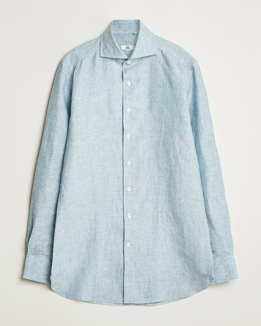 Heren | Overhemden | 100Hands | Cut Away Linen Shirt Blue