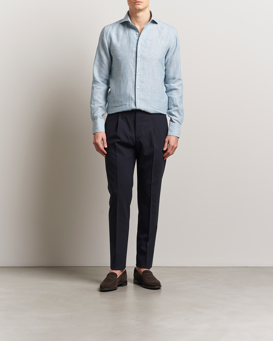 Heren | Overhemden | 100Hands | Cut Away Linen Shirt Blue