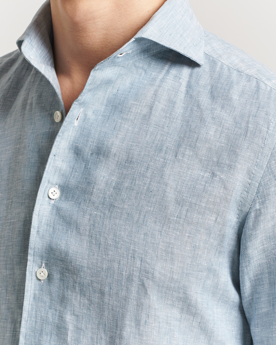 Heren | Overhemden | 100Hands | Cut Away Linen Shirt Blue