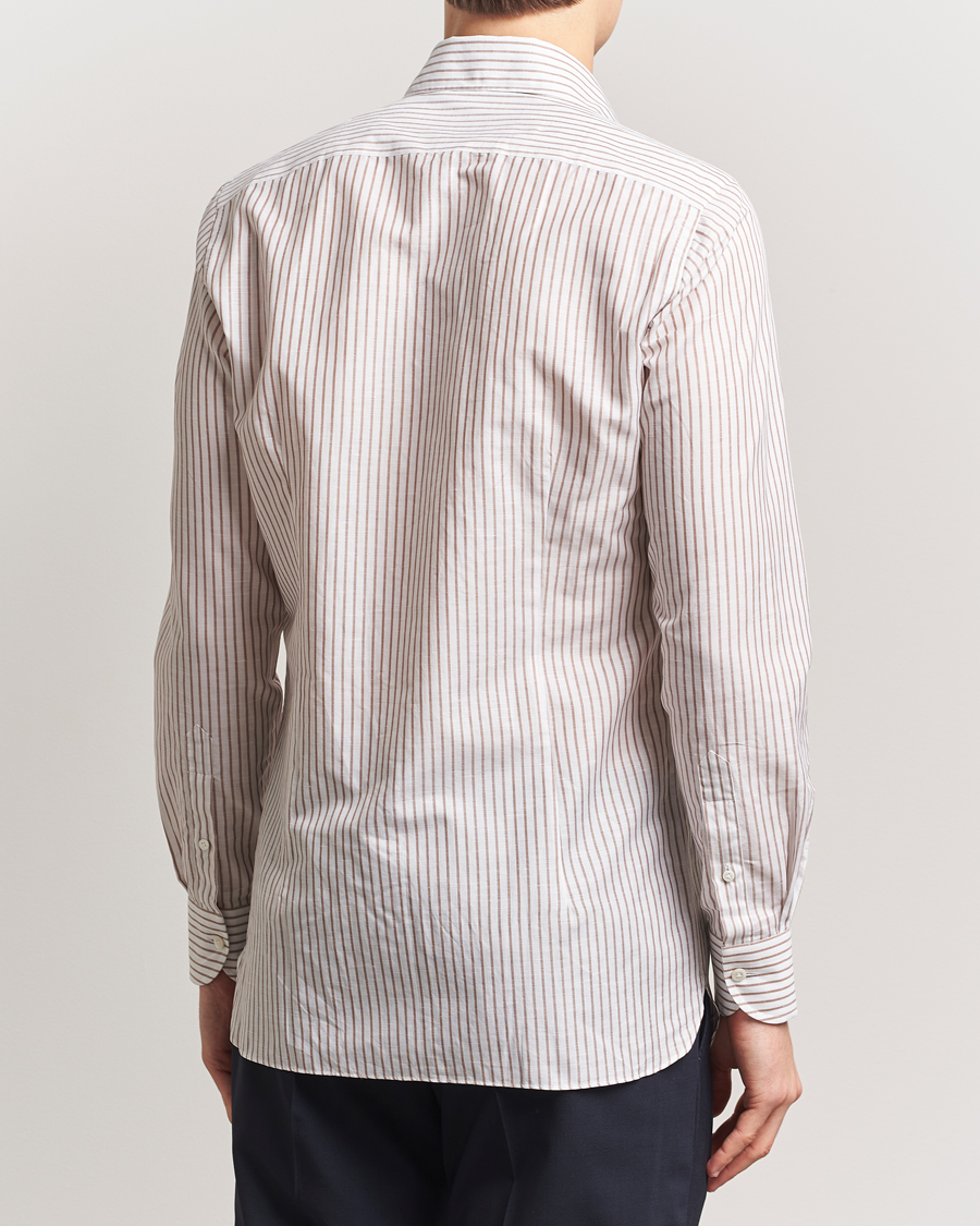 Heren | Overhemden | 100Hands | Cut Away Striped Linen Shirt Brown