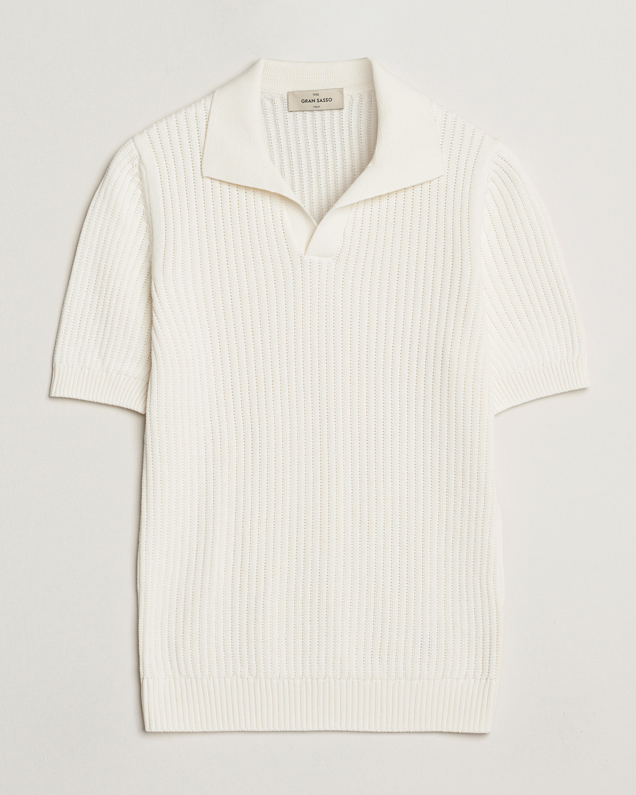 Heren | Polo's | Gran Sasso | Cotton Heavy Knitted Open Collar Polo Cream