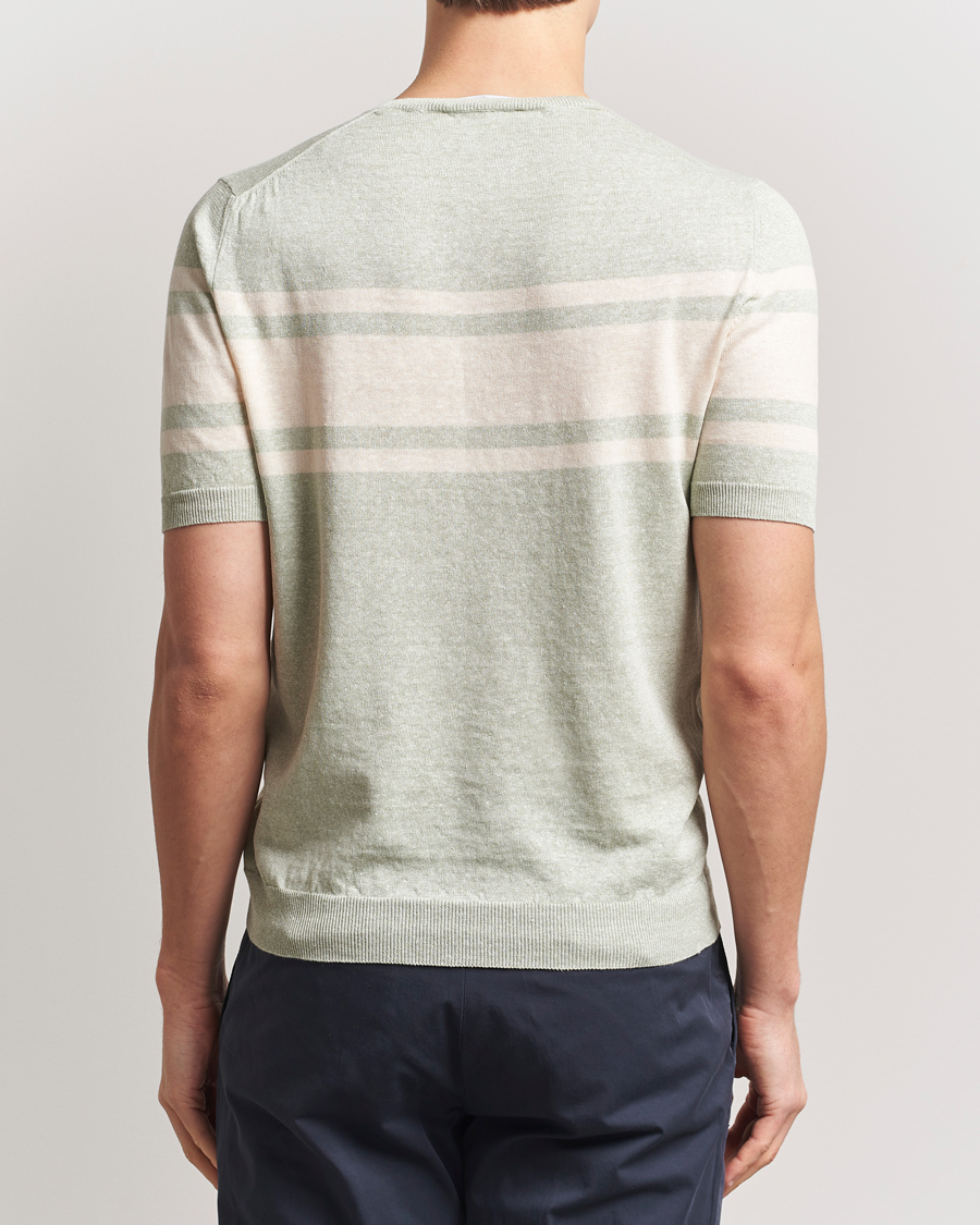 Heren | T-shirts | Gran Sasso | Linen/Cotton Striped Crew Neck T-Shirt Light Green