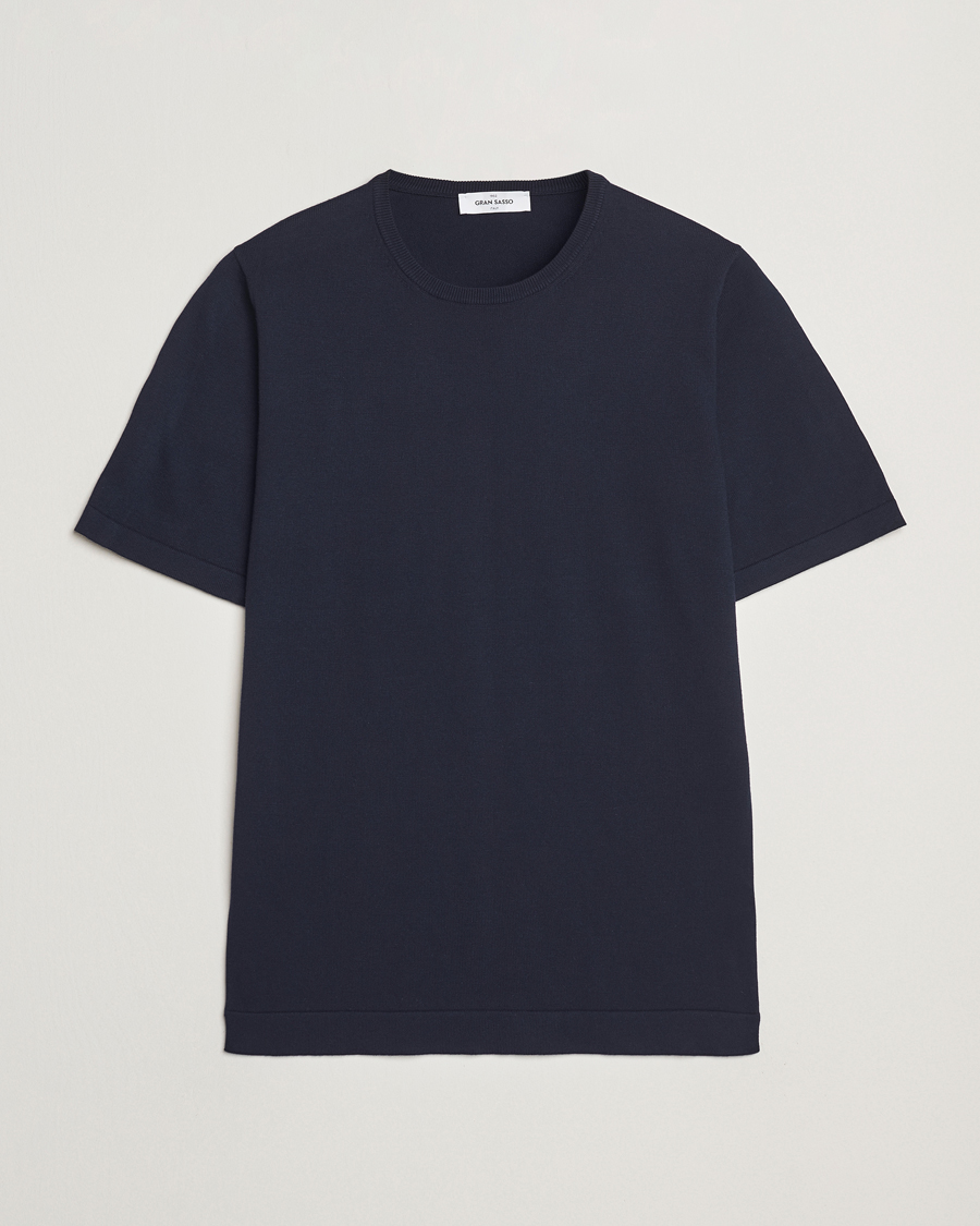 Heren | T-shirts | Gran Sasso | Cotton Knitted Crew Neck T-Shirt Navy
