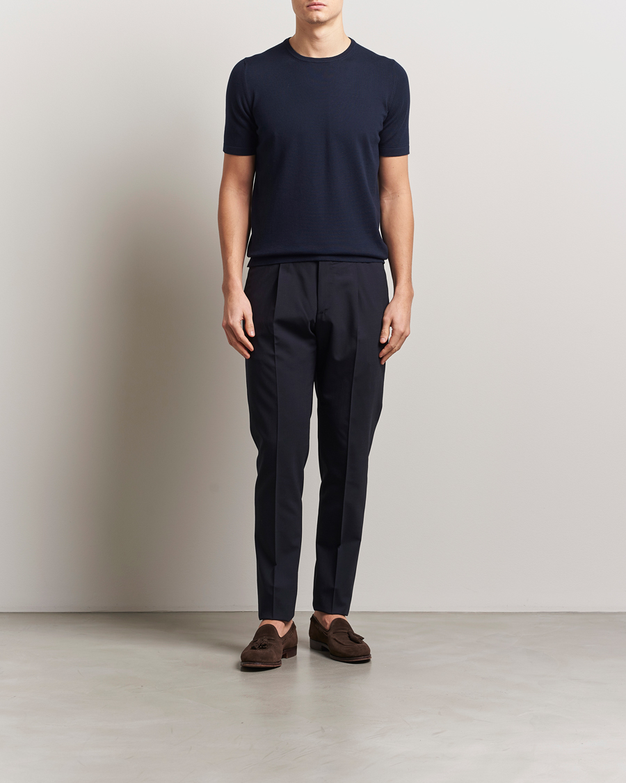Heren | T-shirts | Gran Sasso | Cotton Knitted Crew Neck T-Shirt Navy