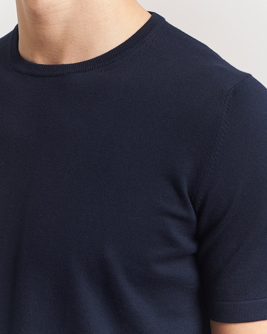 Heren | T-shirts | Gran Sasso | Cotton Knitted Crew Neck T-Shirt Navy