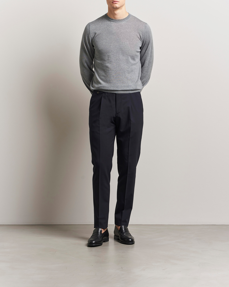 Heren | Truien | Piacenza Cashmere | Merino Wool Crew Neck Sweater Light Grey