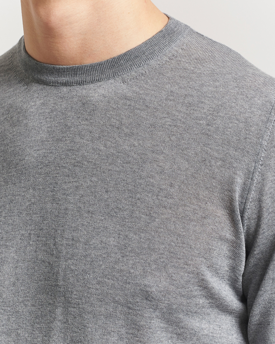 Heren | Truien | Piacenza Cashmere | Merino Wool Crew Neck Sweater Light Grey