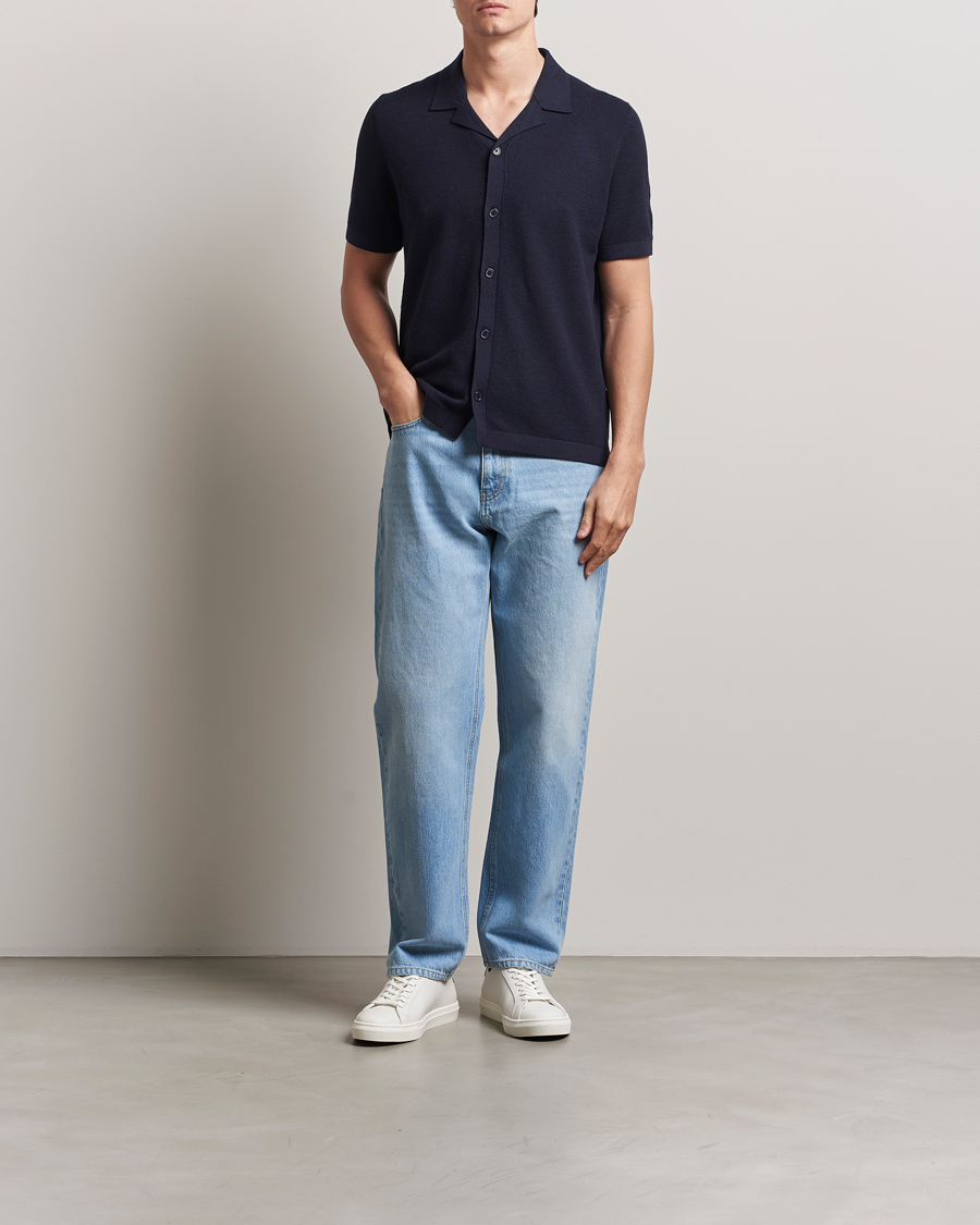 Heren | Truien | A Day's March | Yamu Structure Short Sleeve Navy