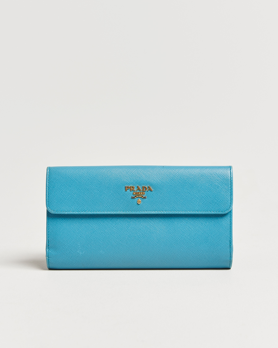 Heren | Prada Pre-Owned Saffiano Leather Wallet Light Blue | Prada Pre-Owned | Saffiano Leather Wallet Light Blue