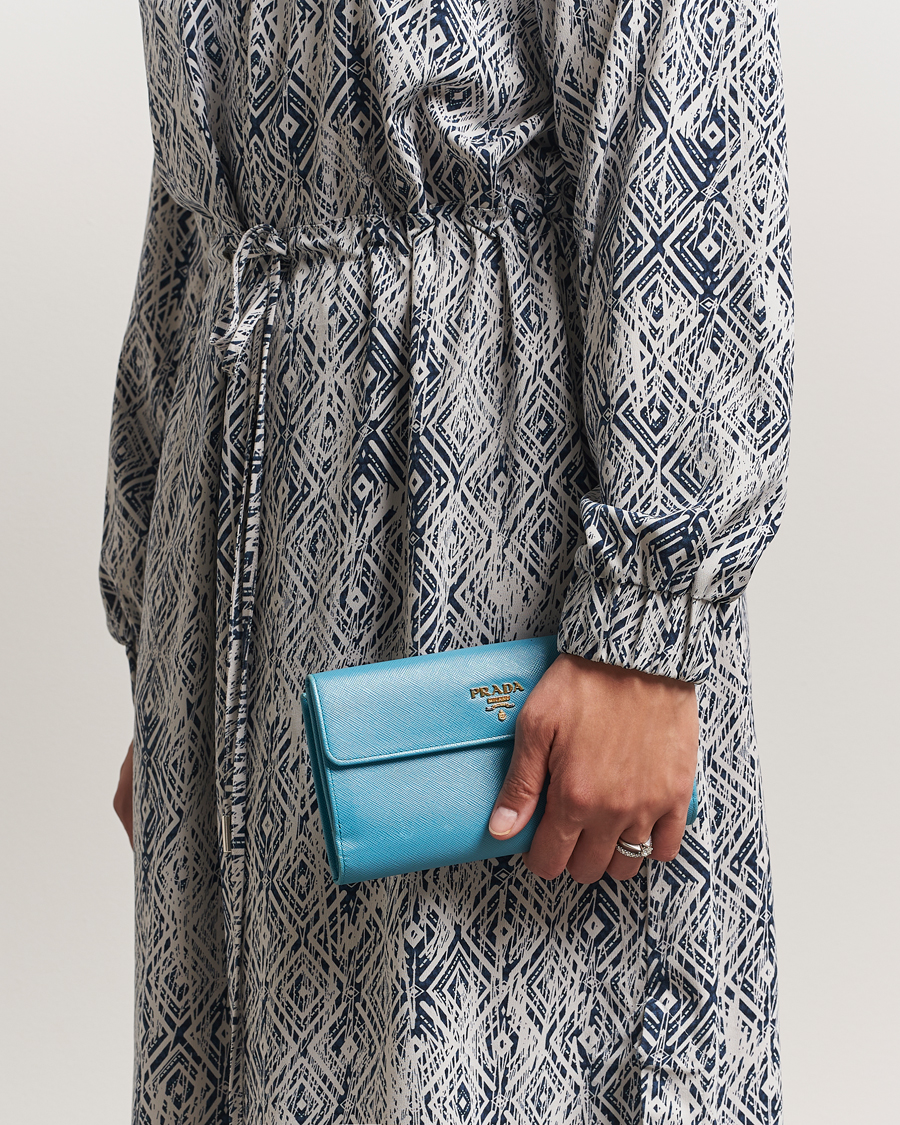 Heren | Prada Pre-Owned Saffiano Leather Wallet Light Blue | Prada Pre-Owned | Saffiano Leather Wallet Light Blue